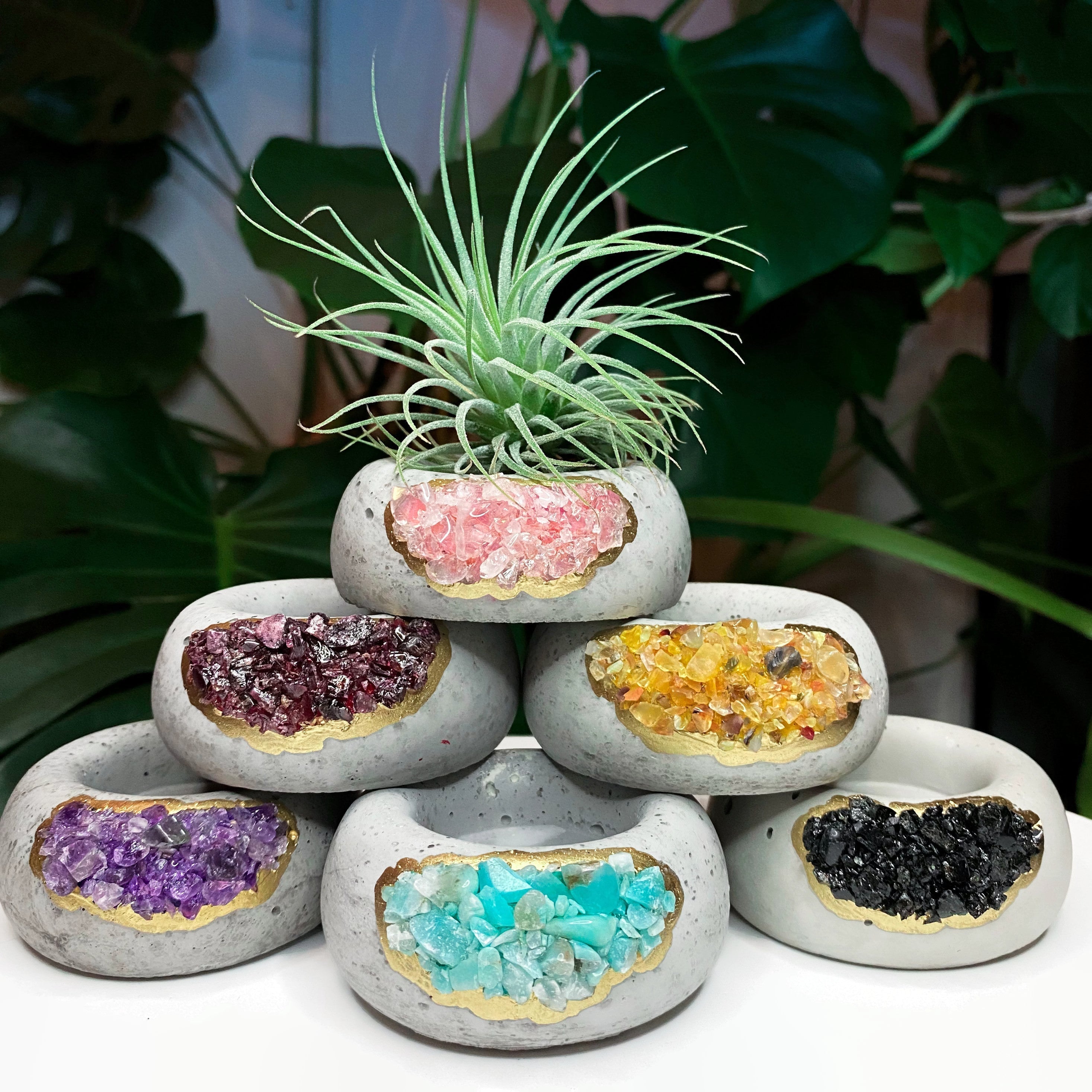 crystal pots for plants Geode Air Plant Holder -Amazonite Crystal Planter
